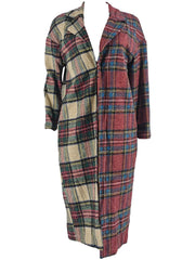 Plaid Color Blocking Long Sleeve Long Coat ZDF 31303