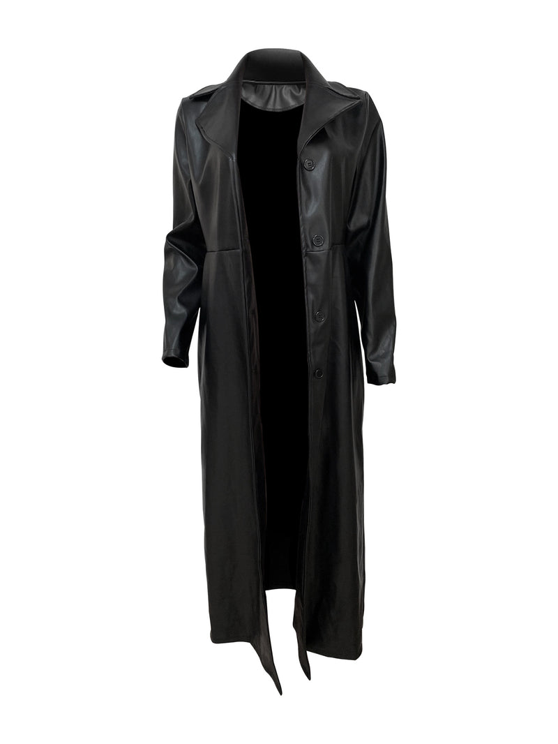 Lapel Button Warm Long Leather Coat LSD LD2271