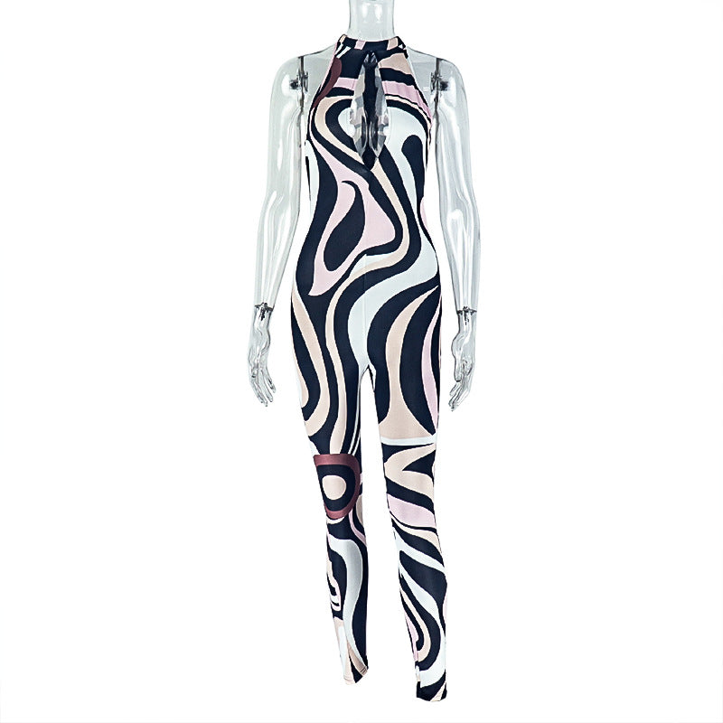 Print Hollow Out Sleeveless Jumpsuit GJYO 006230