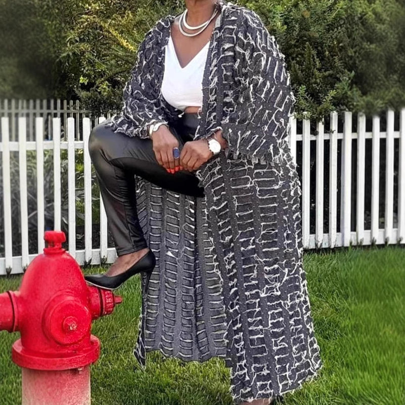 Casual Worn Holes Denim Poncho Coat ORY 5266