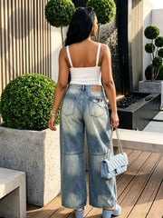 Plus Size Washed Holes Straight Jeans GYLN 0609