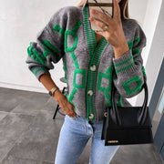 Long Sleeve V Neck Knits Print Coat YMZY 509