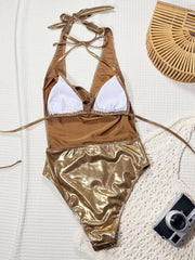 Halterneck Tie Up One Piece Swimsuit CSYZ G713RX