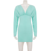 V Neck Ruched Long Sleeve Mini Dress GPKJ MR51063