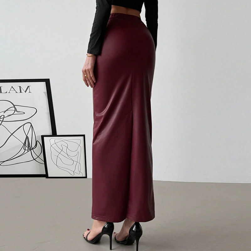 Retro Faux Leather Long Skirt GNZD 060165DBZ