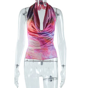 Print Tie Up Backless T Shirts GJYO 012835