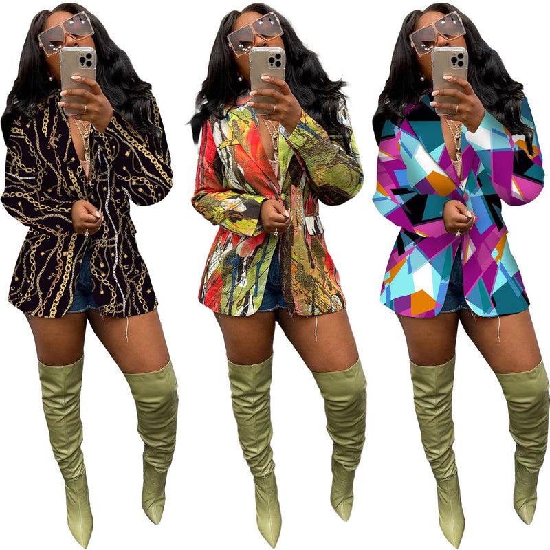 Casual Print Long Sleeve Blazer XMY 9393