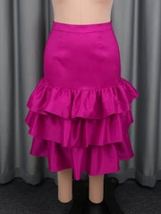 Plus Size Ruffles Solid Color Cake Skirts GKEN ASK051046