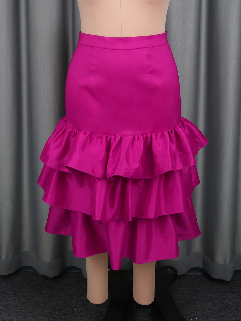 Plus Size Ruffles Solid Color Cake Skirts GKEN ASK051046