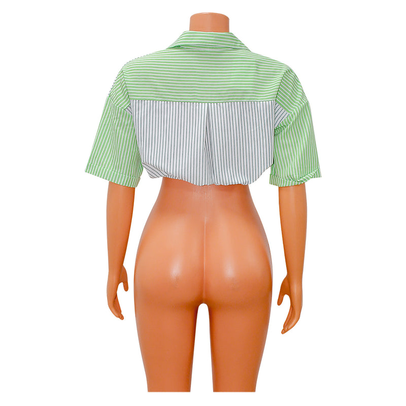 Fashion Striped Color Block Short Sleeve Shirt GOSD OS6707