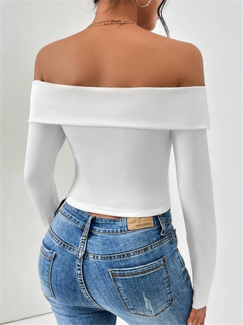 Off Shoulder Solid Color T Shirt GZYF 1011
