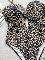 Leopard Print Hollow Out One Piece Swimsuit CSYZ E36R