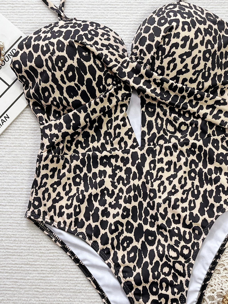 Leopard Print Hollow Out One Piece Swimsuit CSYZ E36R