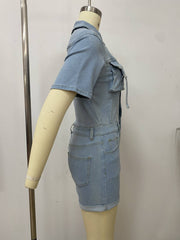Fashion Button Short Sleeve Denim Romper LSD 2463