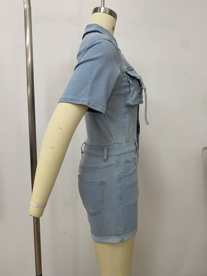 Fashion Button Short Sleeve Denim Romper LSD 2463