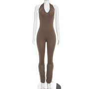 Solid Color Halterneck Tassel Jumpsuit GSZM C26JP289