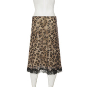 Leopard Lace Patchwork Mesh Mid skirts GPKJ MR49360