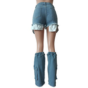 Denim Shorts Calf Sleeve Two Piece Set MEM 88503