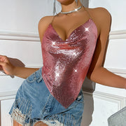Sexy Backless Metallic Chain Tie Sequin Top GZYY 21095