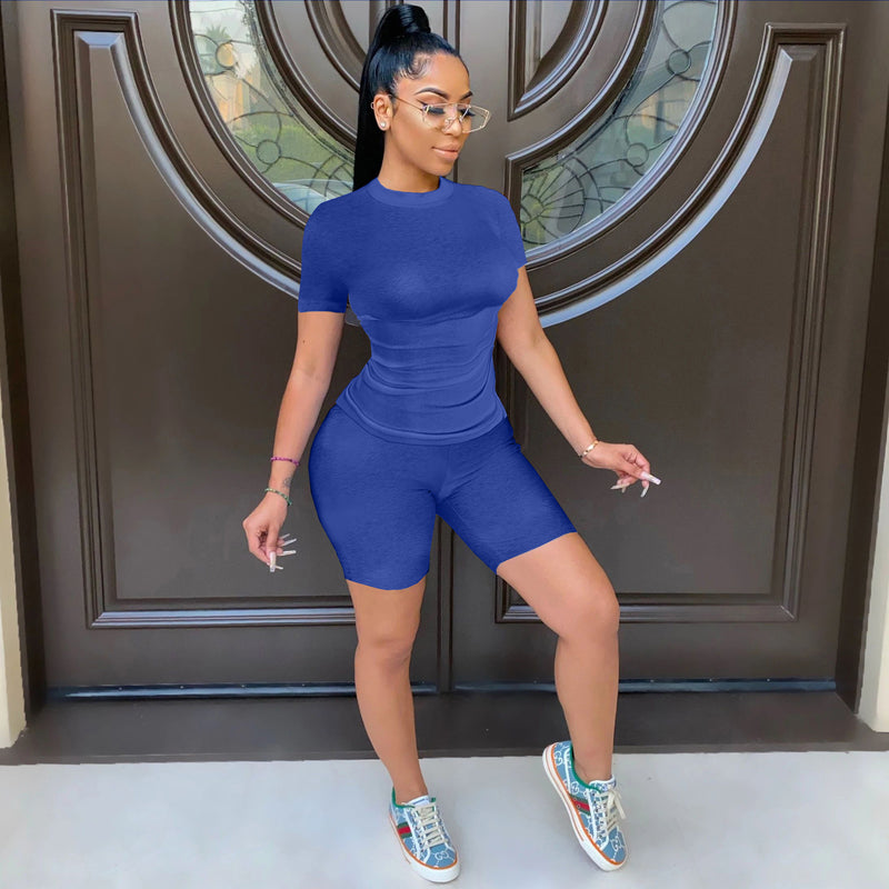 Solid T Shirt And Shorts Two Piece Sets OMY 81024