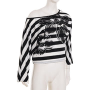 Stripe Loose Letter Print T Shirts GPKJ MR41661
