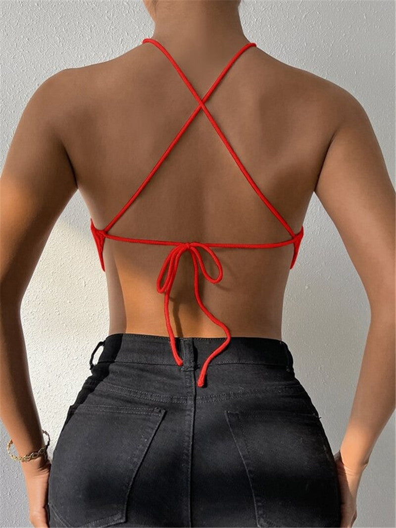 Tie Up Halterneck Backless Knits Tank Tops GZYF 1009