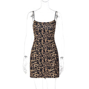 Leopard Print Backless Lace Up Sling Mini Dress LJSF D6722148H