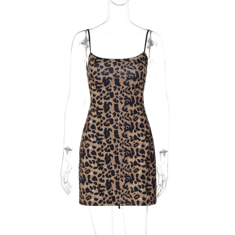 Leopard Print Backless Lace Up Sling Mini Dress LJSF D6722148H
