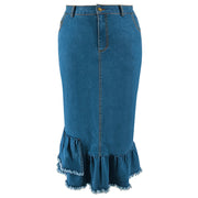 Plus Size Tassel Ruffle Denim Half Body Skirt GDAM 218633