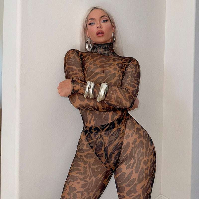 Mesh Long Sleeve Bodysuit Tight Two Piece Pants Set GSBD D25ST200