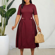 Plus Size Solid Color Short Sleeve Midi Dress GCZF 8661