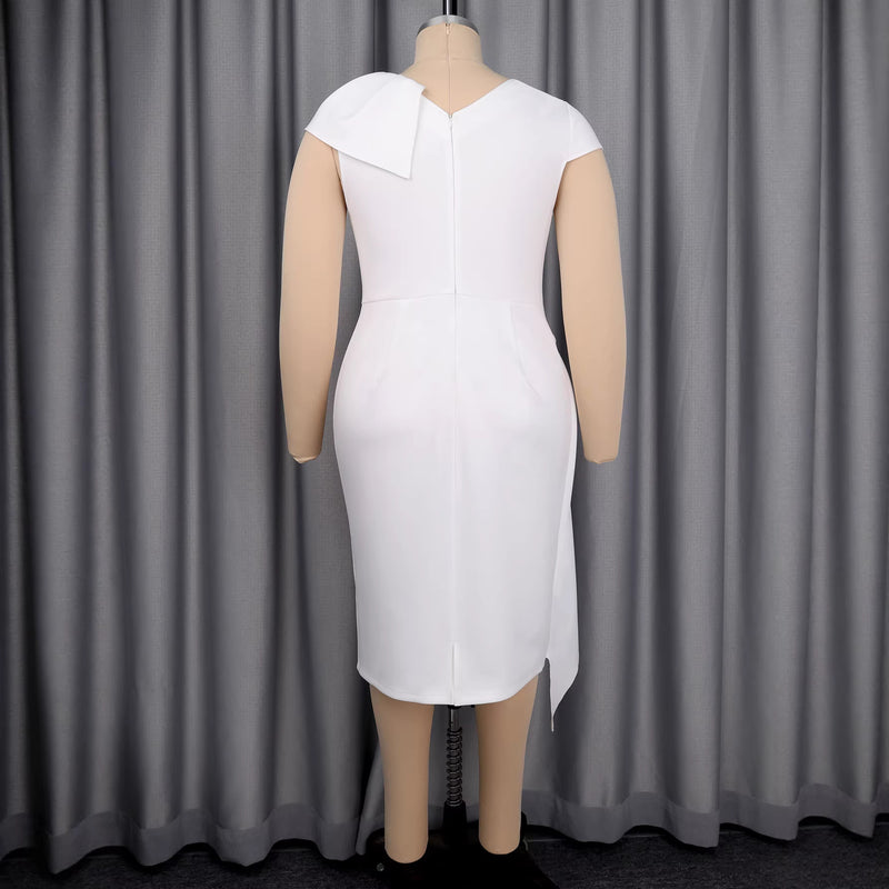 Plus Size V Neck Irregular Ruffles Midi Dress GKEN ADR051067