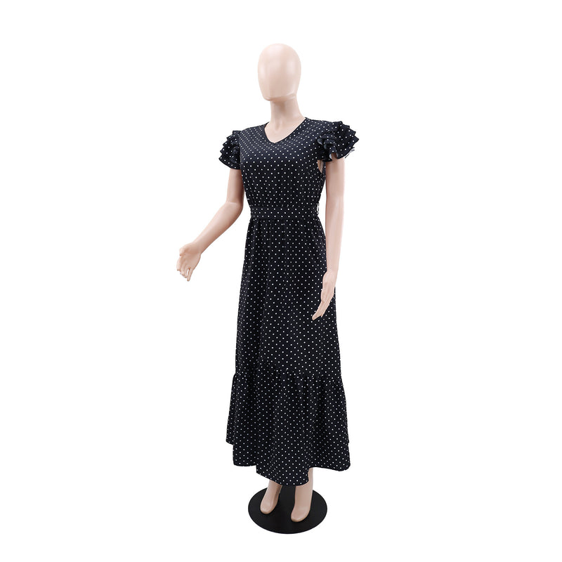Polka Dot Printed V Neck Maxi Dress GYLY 10903
