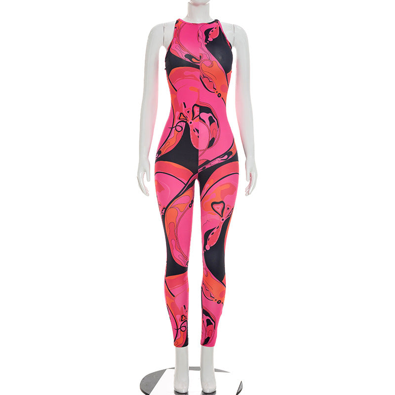 Print Sleeveless Zipper Jumpsuit MXBF J26JP232