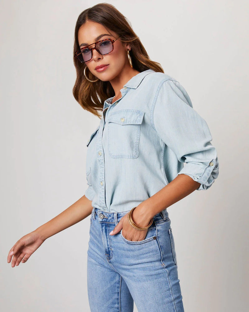 Lapel Single breasted Long Sleeve Denim Shirt GYAN 32130