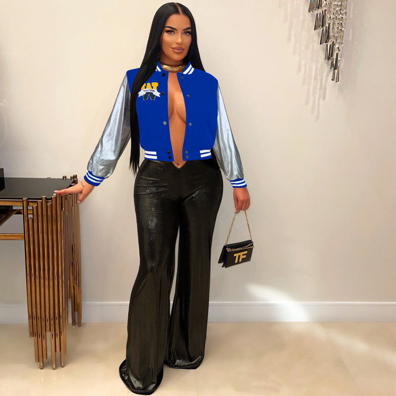 Embroidered Color Block Spliced Baseball Jacket MDF 5390