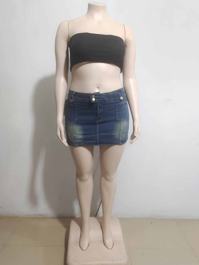 High waisted Vintage Washed Denim Mini Skirt GAKF A40809