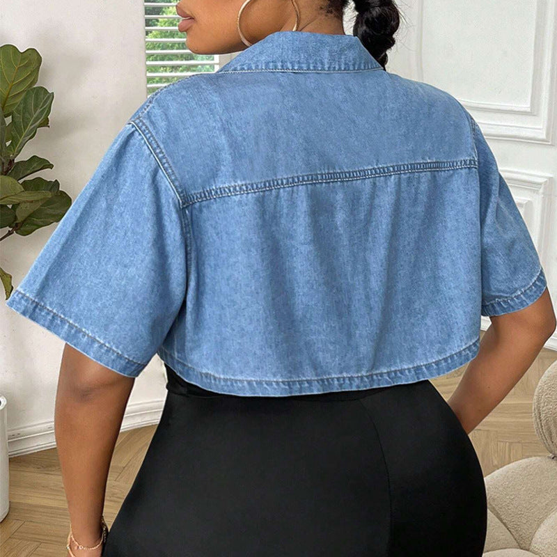 Plus Size Loose Short Shirt Denim Jacket GDAM 218707