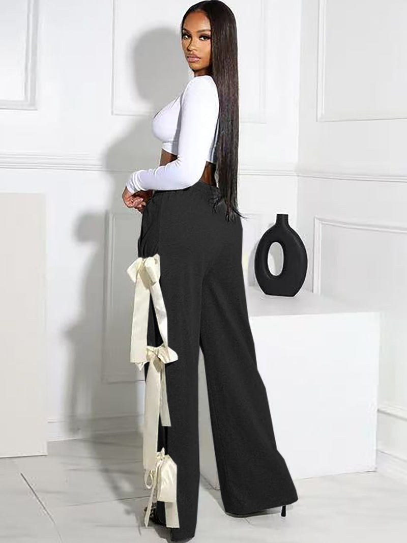 Fashion Tie Bow Solid Color Pants OD 8743