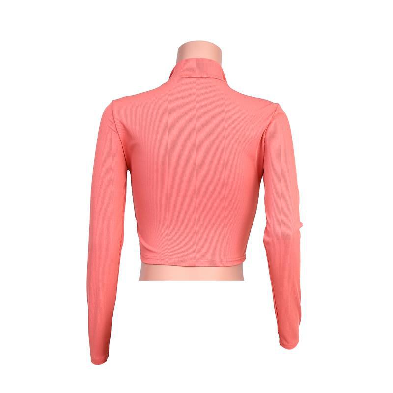 Solid Long Sleeve Zipper Crop Top JZHF 8007