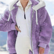 Plus Size Fashion Loose Plush Zipper Hooded Coat GOFY 9910