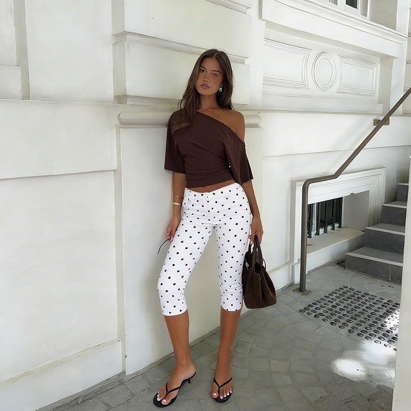 Polka Dots Print Sport Seventh Pants SUM JY26051PFO