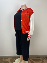 Plus Size Long Sleeve Tops Baseball Jacket GAWE 6275