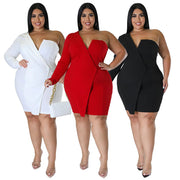 Plus Size Sexy One Shoulder Bodycon Dress NNWF 7629