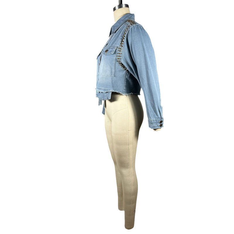 Drill Irregular Long Sleeve Denim Jacket Coat TE 4661