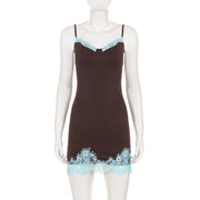 Lace Patchwork Contrast Color Mini Dress GPKJ MR51074
