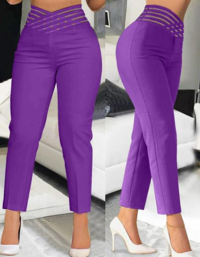 Hollow Out Solid Color Pencil Pants GJMF 97761