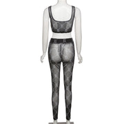 Sexy Printed Mesh See Through Tank Top And Pants 2 Piece Sets XEF 10381