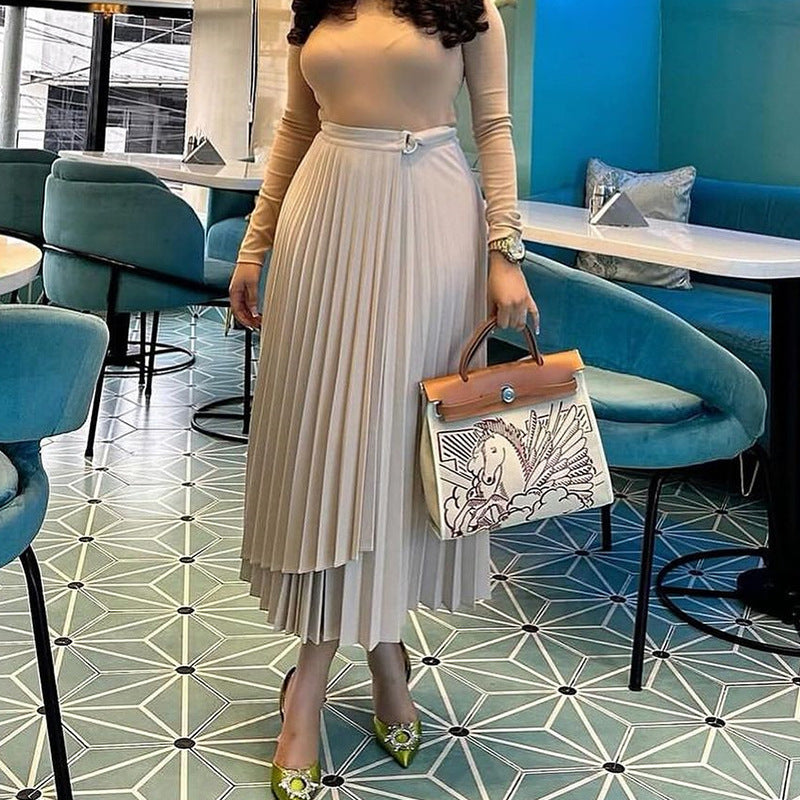 Tie Up Irregular Pleated Long Skirt GCNE 7517