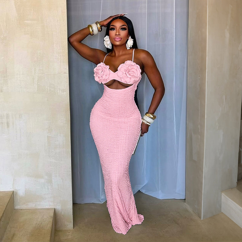 Solid Color Corsage Tube Top Maxi Dress CYA 902444